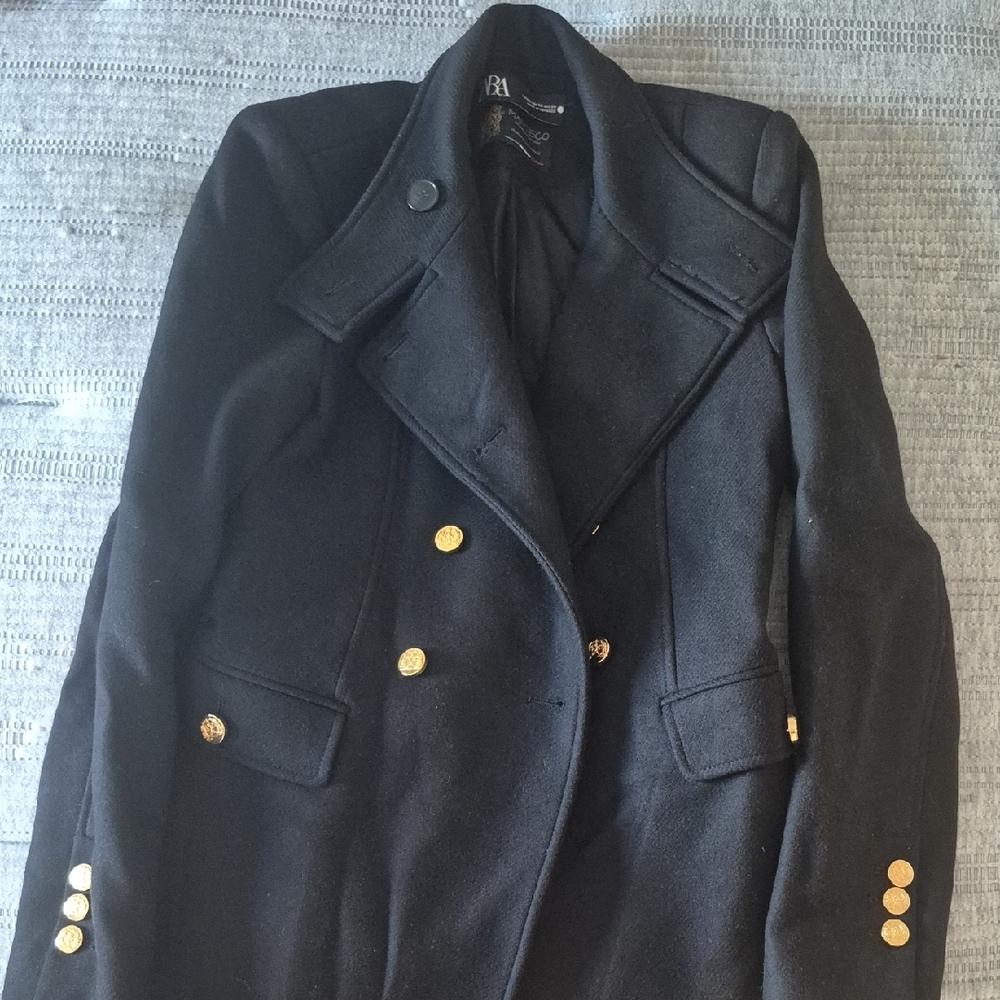Zara Black Pea Coat with Gold Buttons